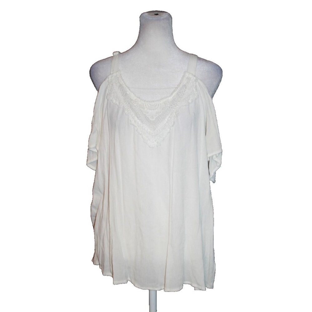Torrid Women's Cold Shoulder Blouse Size 0 White Lace Floral w/ Straps Shirt Top